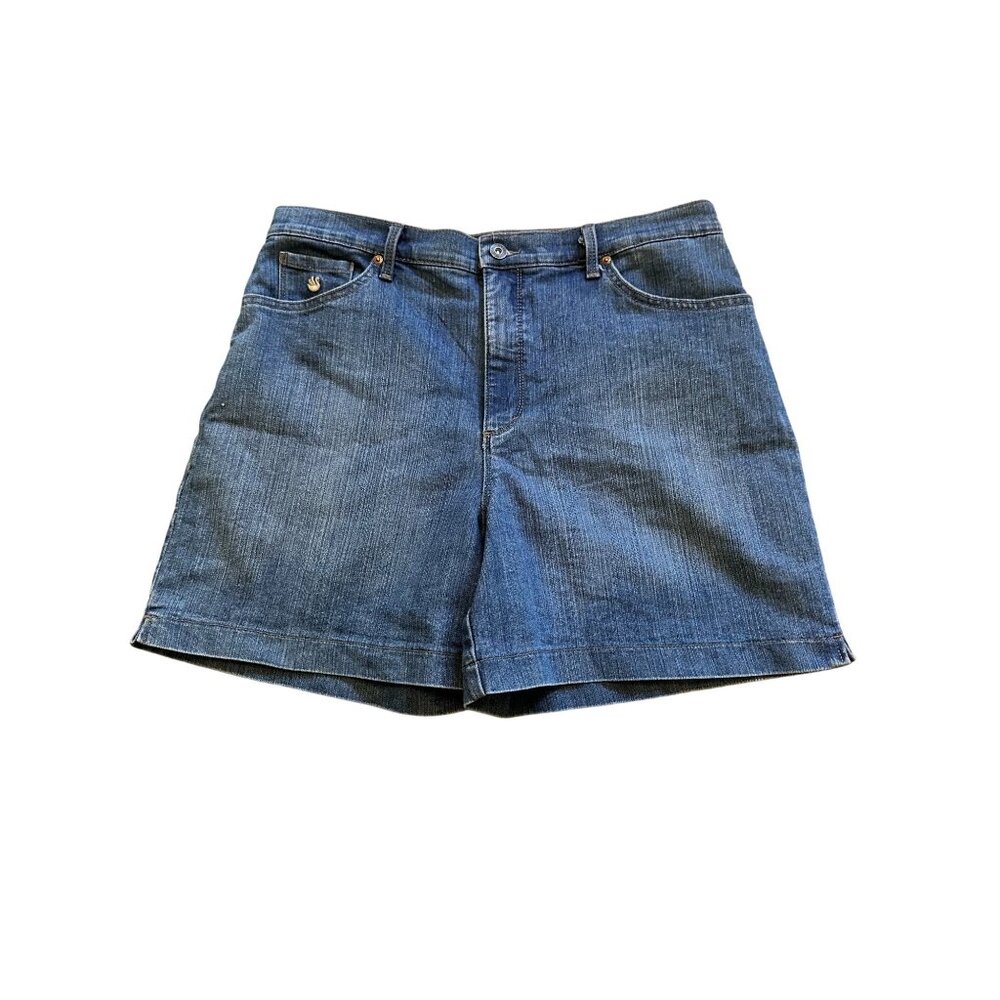 Gloria Vanderbilt Amanda Womens Denim Shorts 14 Blue With Gold Embroidered Back - Picture 3 of 9